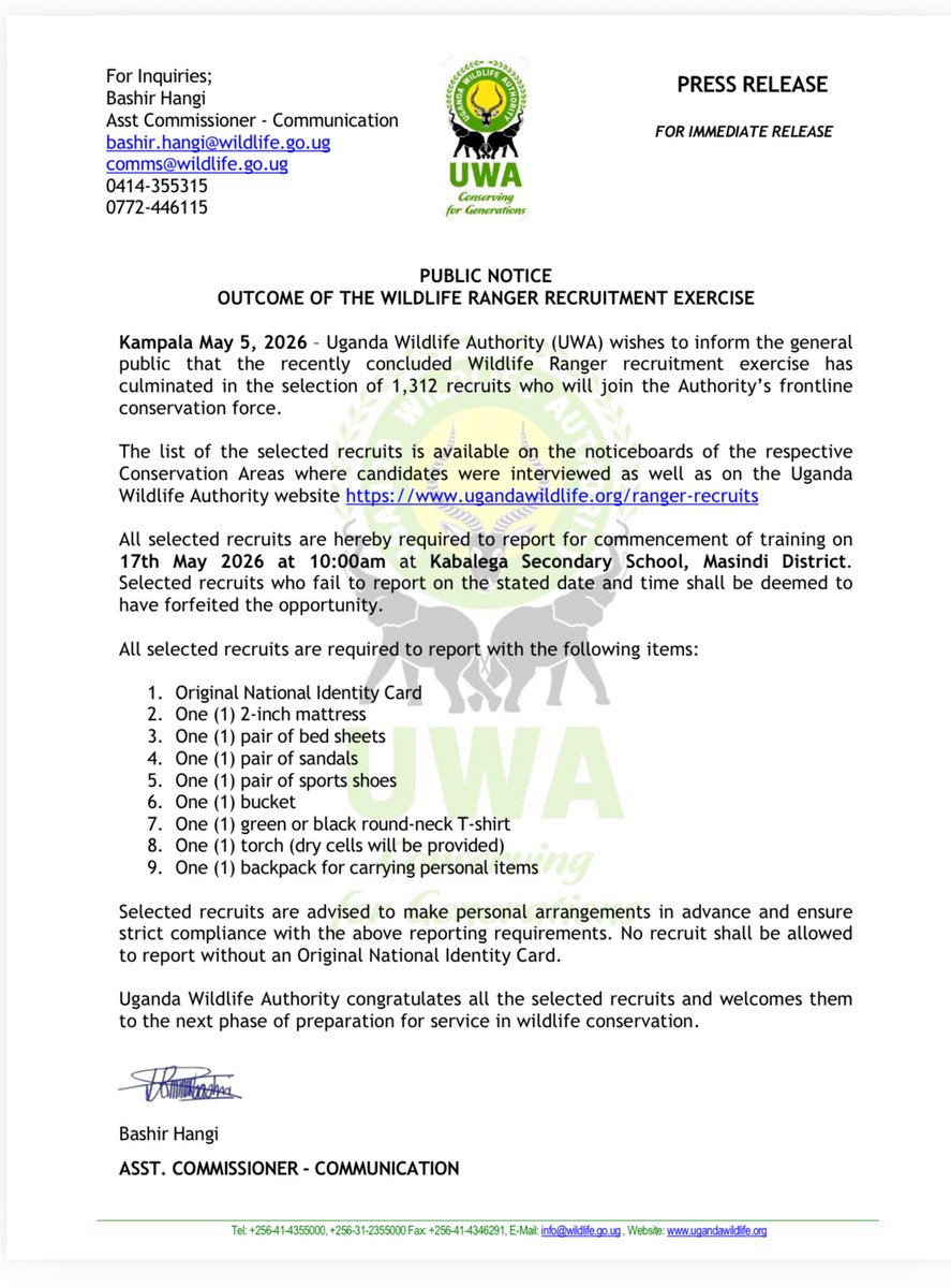 ugwildlife's tweet photo. UPDATES! 📢 
#RangersRecruitment. https://t.co/7SgR2HUi6I