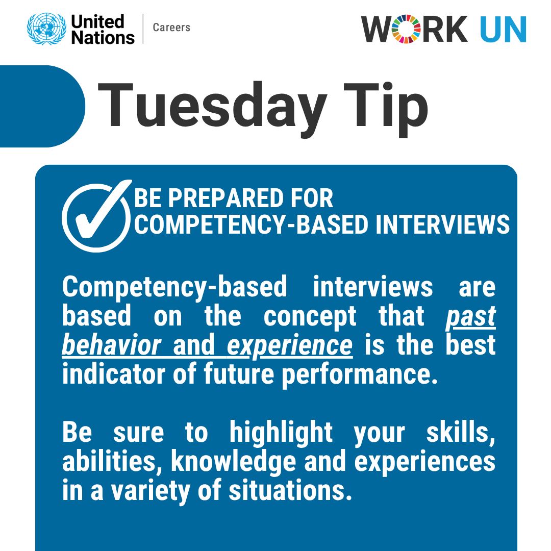 UN_Careers's tweet photo. Prepare for competency-based interviews: your past experience shows your future impact. Highlight real examples, skills &amp; results. Apply: https://t.co/aJspkNtoVR https://t.co/asYu85bPVd
