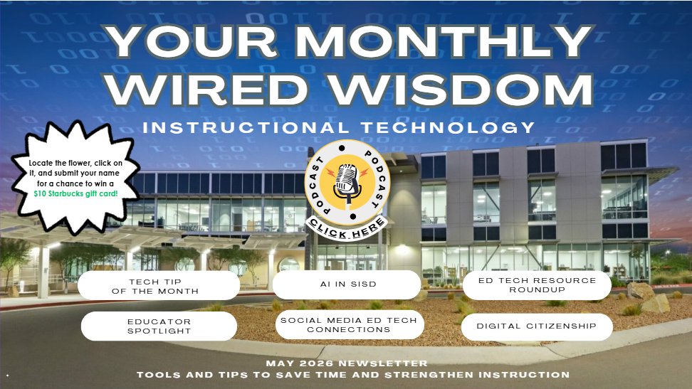 ALicon_TECH's tweet photo. Clearing your cache won't fix everything...but our Wired for Wisdom Newsletter might! From AI and Canva ideas to podcasting, PD and digital citizenship- this one's loaded! #WiredForWisdom #TeamSISD
https://t.co/WOFGLrHoGv https://t.co/X07pBS9LgG