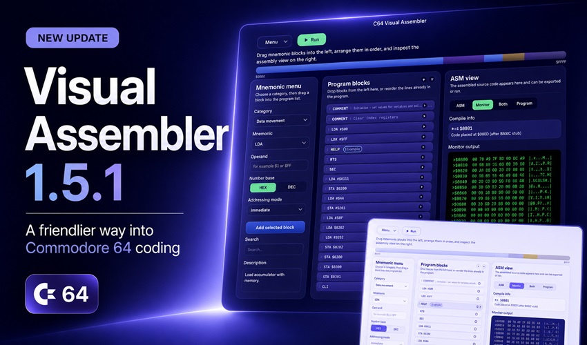 Visual Assembler 1.5.1 improves modern Commodore 64 development generationamiga.com/2026/05/05/vis… #C64 #commodore #programming #macOS #windows #80s