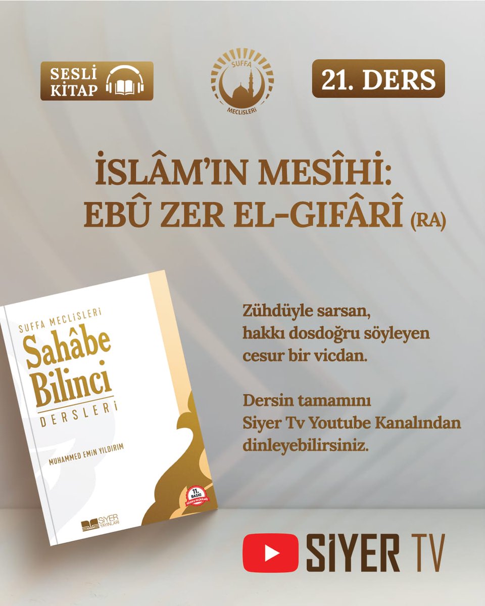 SuffaMeclisleri's tweet photo. İslâm’ın Mesîhi: Ebû Zer el-Gıfârî (r.a.)
Hakikati cesurca söyleyen, zühdü ve adalet hassasiyetiyle tanınan büyük sahâbî…
Resûlullah’a (s.a.v.) bağlılığıyla ümmete örnek bir iman eri. ✨
🎧 Sahâbe Bilinci Dersleri
https://t.co/0xL6AcpGnT⁠� https://t.co/zVij7CYEzc