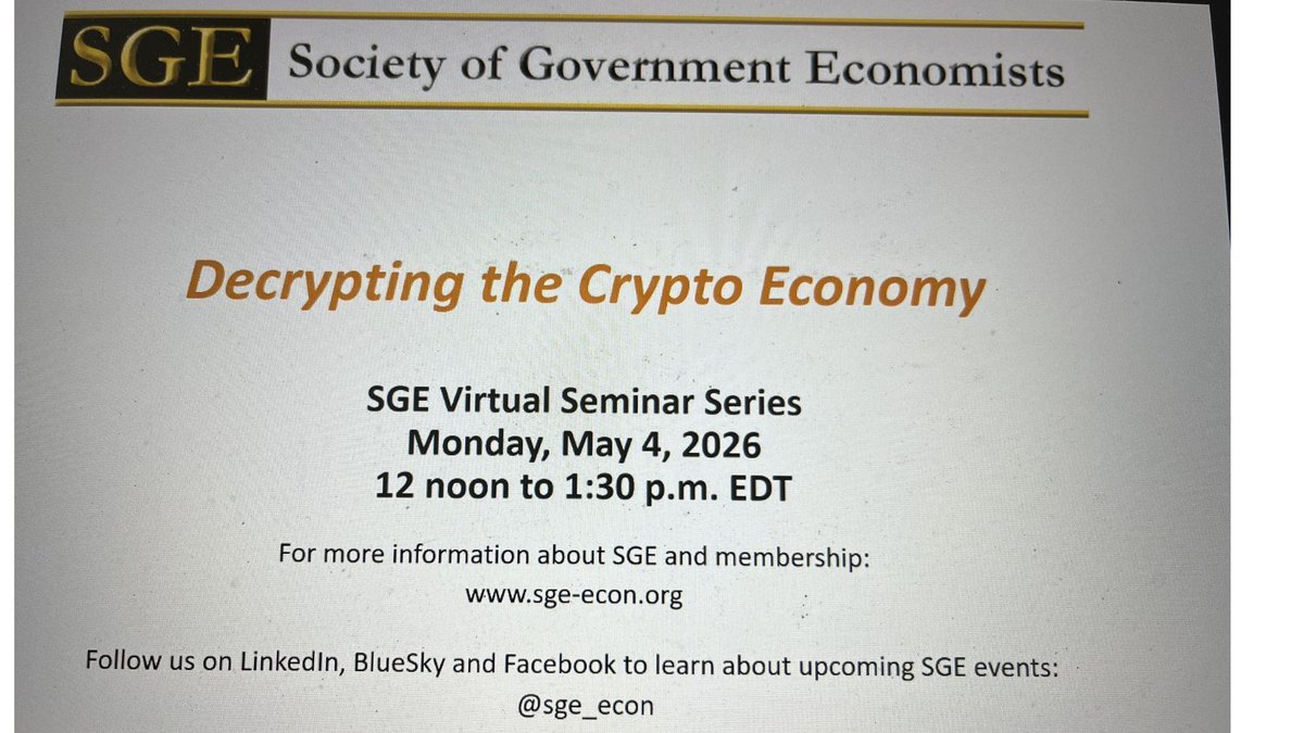 sge_econ's tweet photo. Thank you to our two speakers, Allison Derrick and Martin Chorzempa for yesterday's virtual seminar on "Decrypting the Crypto Economy" and thanks to all of our attendees for joining and participating in a lively Q&amp;A session.  #EconTwitter #PublicPolicy #Crypto https://t.co/VaZ1jFFVoT