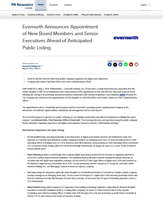 thecryptobasic's tweet image. $XRP Treasury Firm Evernorth Strengthens Board With Four New Directors, Includes #Ripple CLO.

New appointees include Stuart Alderoty and former Twitter executive Robert Kaiden.

They will serve alongside CEO Asheesh Birla, forming a more robust and balanced board structure.