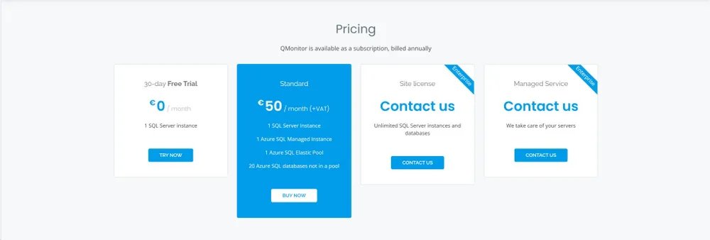 spaghettidba's tweet photo. Pricing for monitoring tools is often… complicated. QMonitor isn’t: 50€ per instance / month  
In #Azure, one license covers: 
→ 1 Azure SQL Managed Instance 
→ OR 1 Azure SQL Elastic Pool 
→ OR up to 20 standalone Azure SQL databases  
Take a tour! https://t.co/tkPt76fjbe https://t.co/QJoEsB1tRd