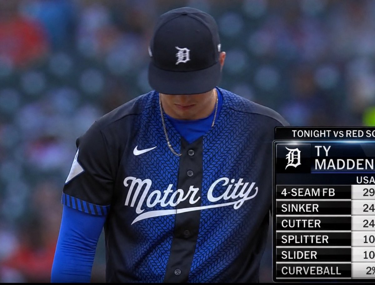 KyleYourFriend's tweet photo. @champletics The font is just so out of place. Making the old English D hat back helps. Wish they would have stuck to a font similar to the away jersey. https://t.co/1u7ooVcJW9