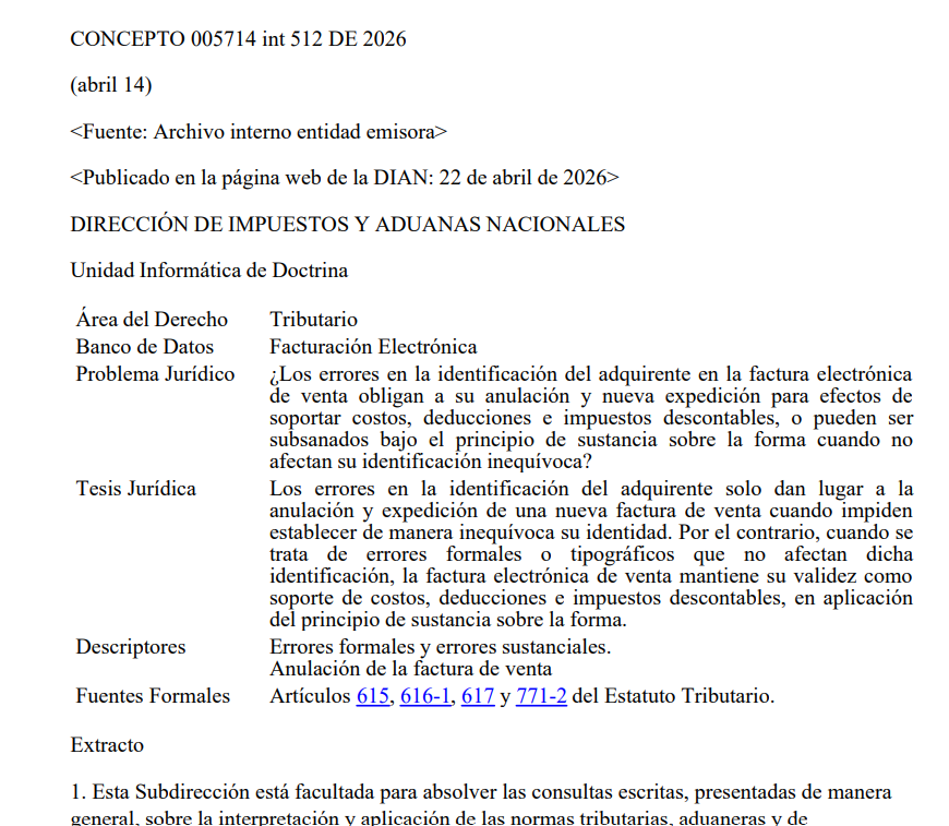 accounterweb's tweet photo. #ActualidadTributaria | Atención contadores 📢

Errores formales en la identificación del adquirente no siempre invalidan la factura electrónica — Concepto DIAN 5714 de 2026.

Valide el fondo sobre la forma ⚠️

https://t.co/B4jNiqn54j https://t.co/wnjhUheftd