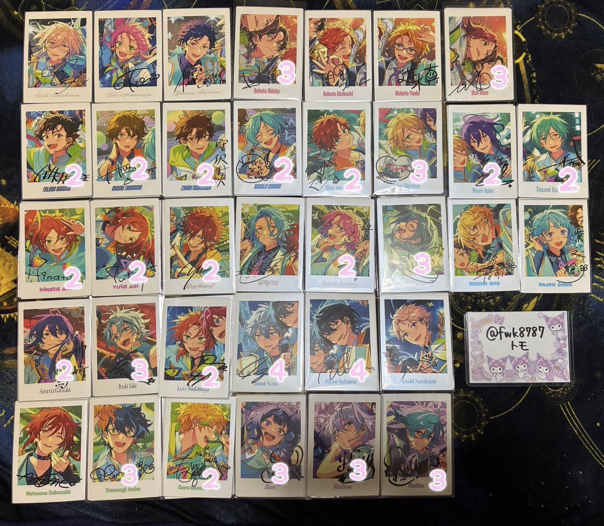 fwk8787's tweet photo. 【交換】あんスタ ぱしゃっつ 10周年 アニメイト 特典

譲
★→一彩.燐音.Himeru.レオ.泉.凛月.
●→英智.北斗.真緒.千秋.奏汰.藍良.マヨイ.巽.こはく.ニキ.維吹.嵐.夏目.エス.カンナ.ライカ
◽️→桃李.渉.弓弦.スバル.真.鉄虎.翠.ひなた.ゆうた.なずな.創.颯馬.つむぎ.宙

求→画像3

郵送希望(3〜 https://t.co/3omAjepQ4h