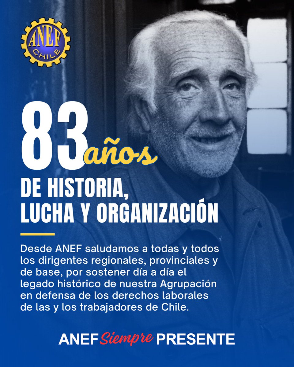 💙 ANEF cumple 83 años de historia, lucha y organización ✊

“Soy un incansable predicador de la unidad de la clase trabajadora, porque cuando está unida, es invencible. Nadie se atreve contra ella” - Clotario Blest, fundador de la ANEF.

#ANEF #83AñosANEF #FunciónPública
