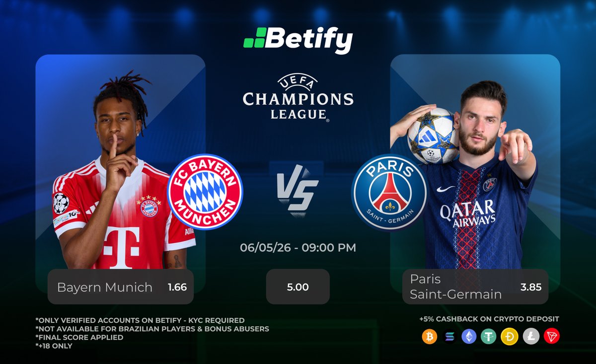 Betify's tweet photo. ⚽️ UEFA Champions League - SEMIFINAL 🏆

Bayern Munich - Paris Saint-Germain

Let us know your score prediction in comment for a chance to receive a tip 🔥

To enter:
Follow @Betify
💚 + ♻️
⚠️ 1 guess per account | Betify🆔 needed
2 winners 💰

🔗 https://t.co/FRyIxawxGk https://t.co/Tq5oEEoARD