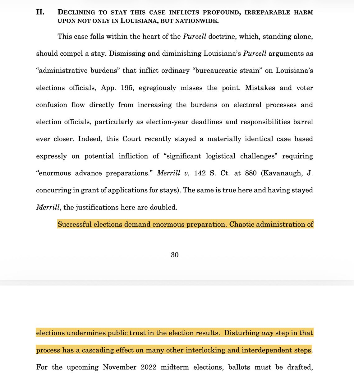 Then and now. So back in 2022, when the original Louisiana map was struck down 5.5 months before the election, Louisiana argued to SCOTUS for *eight* pages that it was too close to the election to change the map.

supremecourt.gov/DocketPDF/21/2…