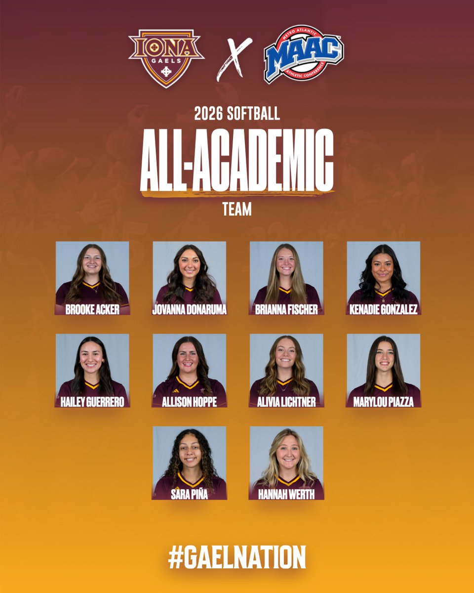 IonaSoftball's tweet photo. Shout out to our 🔟 Gaels named to the MAAC All-Academic Team! 📚🌟

#GaelNation https://t.co/I4OfuvphWt