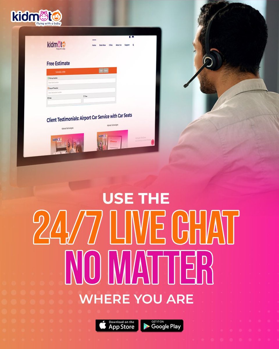 kidmototech's tweet photo. Get any enquiries quickly addressed using our 24/7 LIVE CHAT feature. 
Download the Kidmoto App to book a ride:
iPhone: https://t.co/mW5BrEuzA8 
Android: https://t.co/EWGddTADL3 
Visit: https://t.co/80FRHoxtXo 

#KidmotoJourney #SafeTravelWithKids #InspireEveryJourney https://t.co/37A01FJHMq