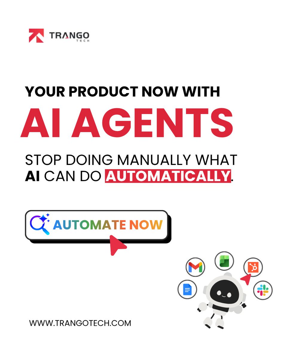 TrangoTech's tweet photo. Manual workflows = Growth killers.

Stop the grind and let AI Agents handle your CRM, Slack, and Gmail syncs with 100% accuracy.

Work smarter with Trango Tech. 🚀 

🔗 Automate Now - https://t.co/4ZKU6wd54C

#AgenticAI #Automation #TrangoTech https://t.co/hbRvWiZaxN