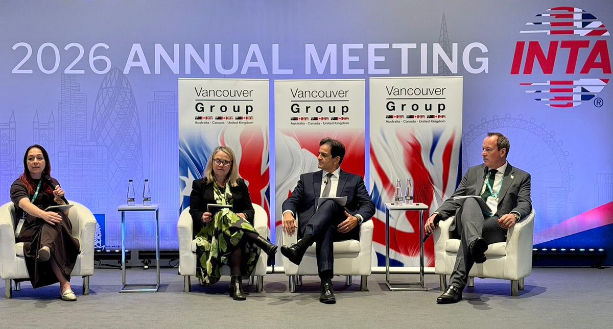 The_IPO's tweet photo. A great session at #INTA2026. @The_IPO co‑hosted a panel with @CIPO_Canada and @IPAustralia, sharing insights on the Vancouver Group and how cross‑office collaboration is shaping the future of IP administration worldwide. Thanks to all involved. https://t.co/L209rv3bwH
