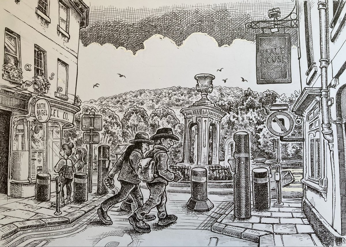 uhperry's tweet image. The Fountain #linedrawing #crosshatching #Bath #cartoon