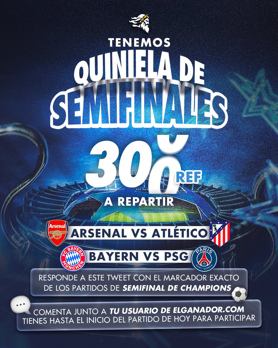 Elganadorcom's tweet photo. Quiniela express ⚡️

Comenta junto a tu usuario de El Ganador el marcador exacto de ambos partidos de semifinales.

Tienes hasta el inicio del partido de hoy para participar ⚡️ solo 1 comentario por participante.

Válido para usuarios activos en nuestra página ✅ 5 ganadores 🤩 https://t.co/jYnCl8Stg8