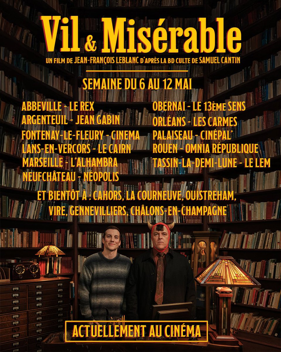 CharybdeDistrib's tweet photo. 3ème semaine pour Vil &amp; Misérable et 11 nouvelles salles qui programment le film ! 👿

Foncez découvrir la comédie québécoise la plus décalée de l'année ! https://t.co/tpaNzkNPW9