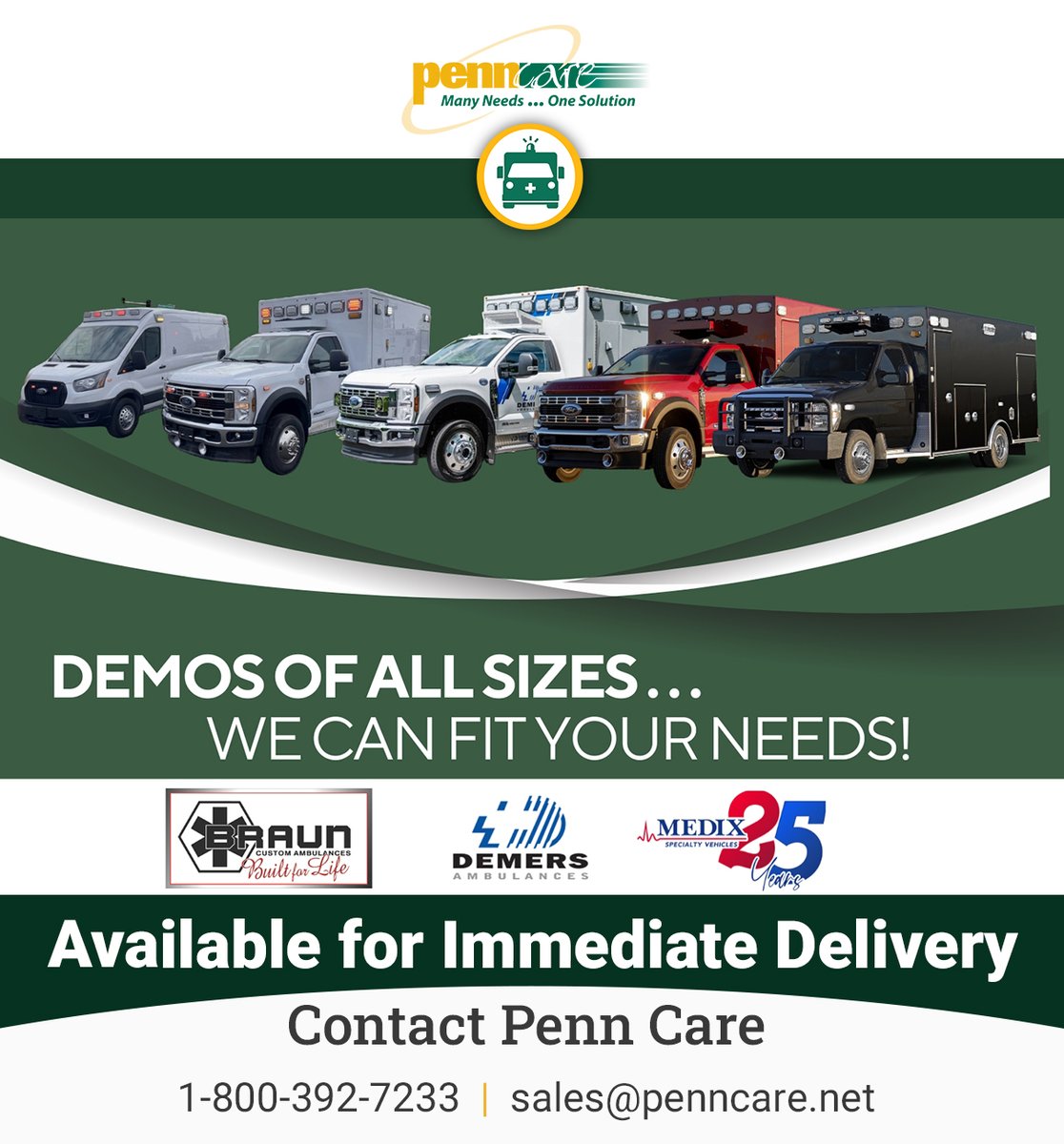 Penn_Care's tweet photo. Demos of ALL Sizes... We Can Fit Your Needs! 🚑 -
https://t.co/kmlOgZEs7U https://t.co/DUsFdfkKi7
