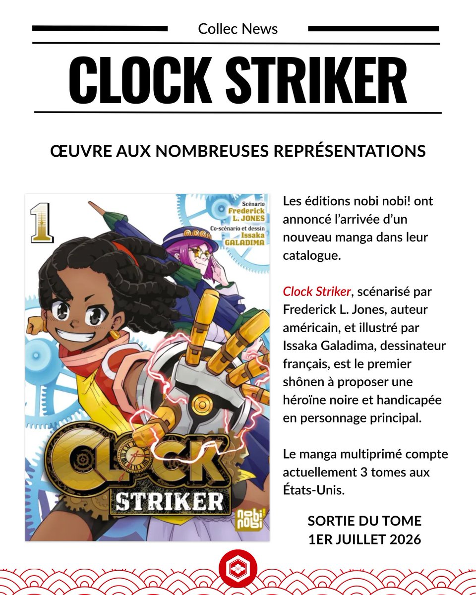 Mangacollec's tweet photo. ⚙️ Clock Striker : le shônen steampunk multiprimé débarque chez @nobi__nobi !
Des graphismes percutants et une aventure à couper le souffle…
Prêt·e à embarquer ? 🚂
#ClockStriker #Manga #Steampunk #NobiNobi https://t.co/XF0Rmg6K7Y