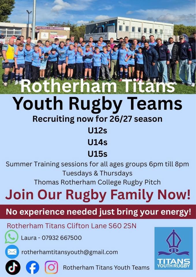 Stag_RosePPG's tweet image. #Tuesday Under 14's Rugby 

Thomas Rotherham College S60 2BE 6- 8pm

@Titans_Youth_25  
#rotherhamyouthrugby #youthrugby #RotherhamTitans #TitansYouthRugby #TitansFamily @TCFRotherham  @RotherhamRugby Club