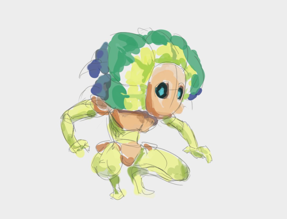 WildAtHardt's tweet image. Enu’s are childlike forest creatures who collect trash as treasure and paint everything they find. #oc #conceptart #indiedev