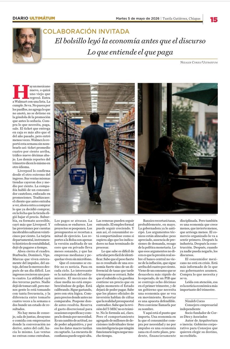 Nizaleb's tweet photo. El consumidor mexicano ya cambió.

No compra menos. Compra distinto.

Y la mayoría de las empresas todavía no lo entiende.

Mi nueva columna: “El bolsillo leyó la economía antes que el discurso”

https://t.co/9QHUM4vVtE https://t.co/CK7GfHoeRF