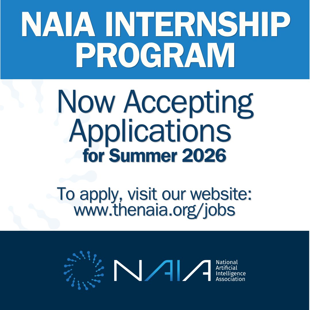 TheNAIAorg's tweet photo. 🎓 NAIA internship applications are open: Apply for our summer internship program and get valuable experience at the center of America’s AI policy debate. Our interns will build hands-on skills in advocacy, communications, events, operations or media.

These are hybrid, unpaid, 20-hour-per-week internships expected to start May 18, with some flexibility around final exam schedules. Applicants should be within commuting distance of Washington, D.C., or able to attend in person as needed.

We will hold 15-minute interviews on Monday, May 11, from 9 a.m. to 2 p.m. ET for interested candidates. Applicants with limited experience are welcome to apply.

🔗 Apply through the website only: https://t.co/X0qmQE2dpU

Please do not email to apply.

#AmericanAI #AIPolicy #Internships #TechPolicy #NAIA