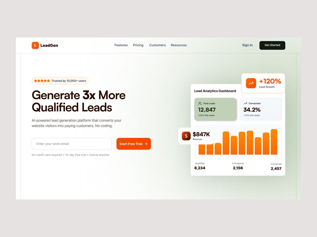 limon3130's tweet photo. Lead Generation SaaS Hero Section UI Design
Open to feedback, what would you improve here? 🫴
#uiux #uidesign #webdesign #landingpage #herosection #saasdesign #leadgeneration #uxdesign #productdesign #figmadesign #modernui #cleanui #minimaldesign #websitedesign https://t.co/avArIFQJTU