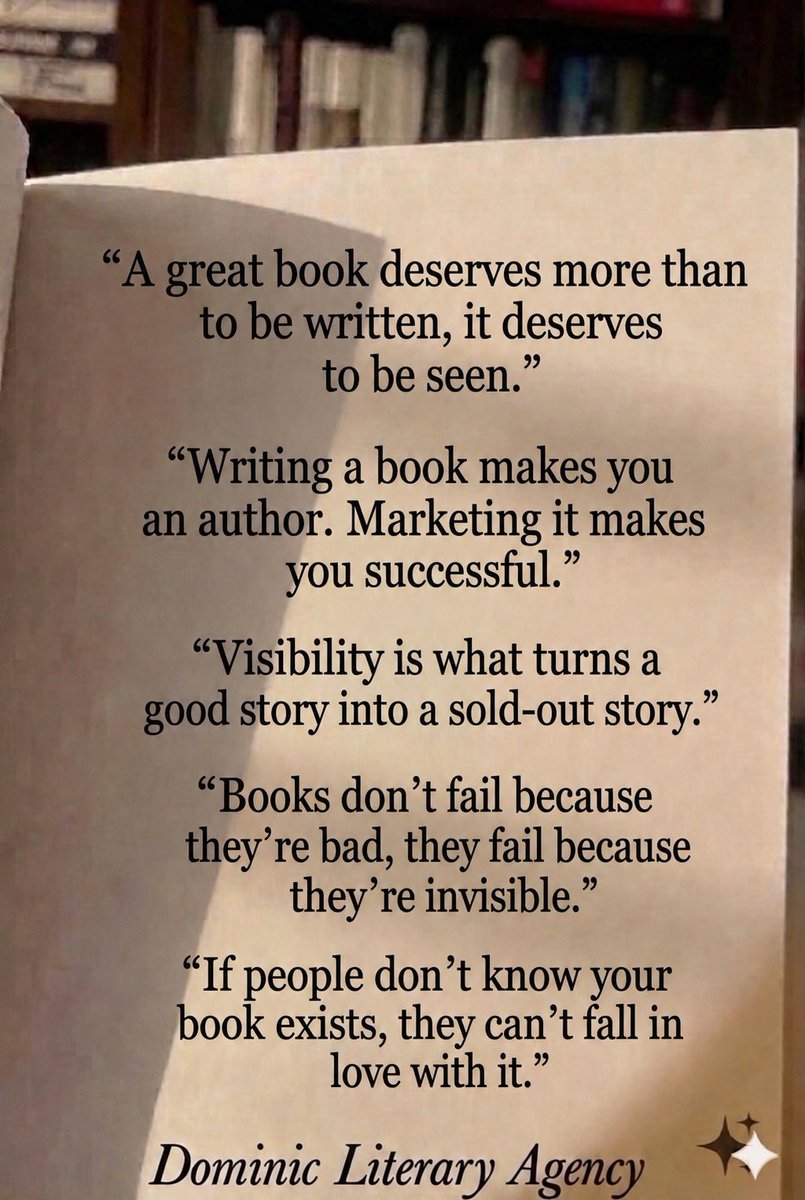 IamDominic82581's tweet image. Your book isn’t just a product, it’s a message.
But without the right marketing, even the best message stays hidden.

Visibility turns pages into impact.
Strategy turns authors into brands.

Don’t just publish. Position.
#Authorsupport #Bookmarketing #Authorlife