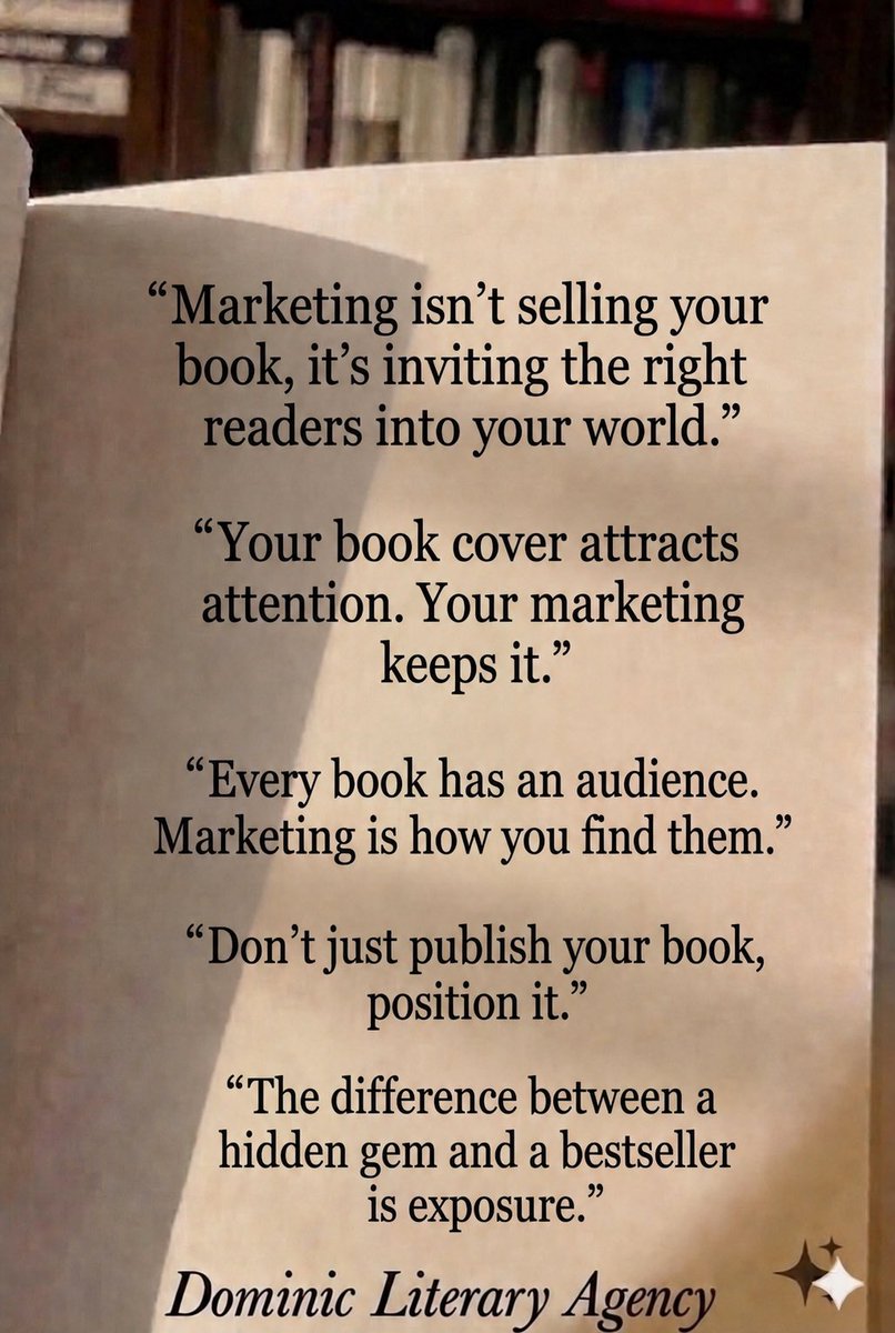 IamDominic82581's tweet image. Your book isn’t just a product, it’s a message.
But without the right marketing, even the best message stays hidden.

Visibility turns pages into impact.
Strategy turns authors into brands.

Don’t just publish. Position.
#Authorsupport #Bookmarketing #Authorlife