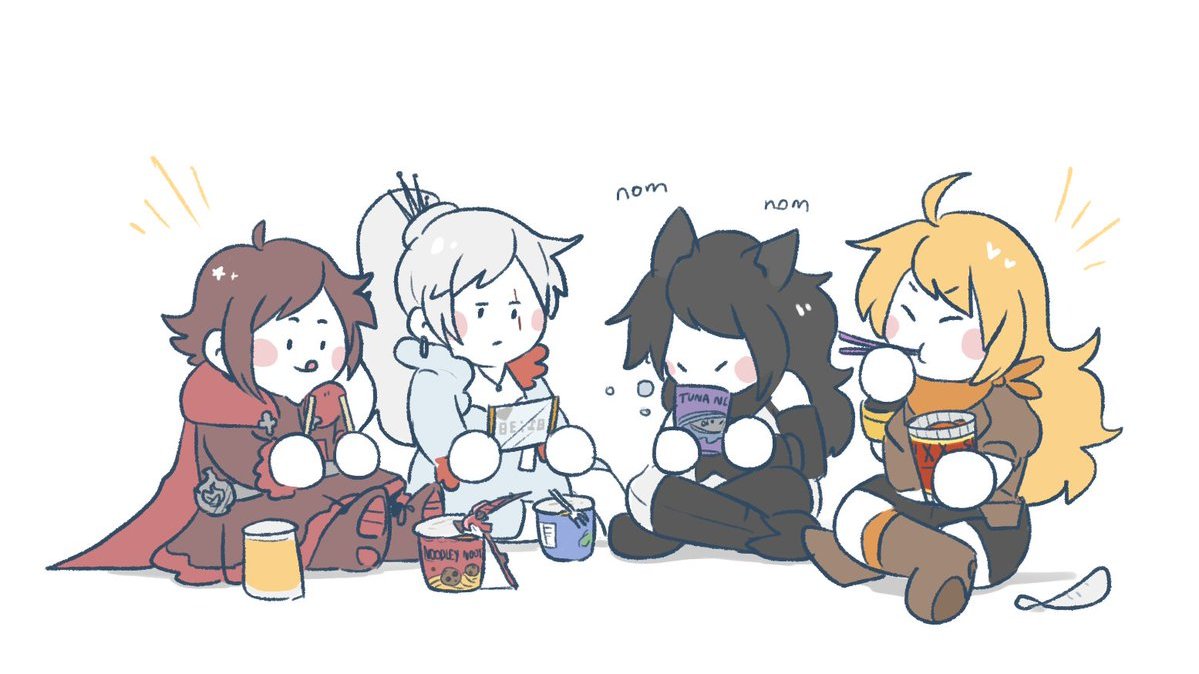 Miilakuroi's tweet photo. Un adorable equipo RWBY en un día casual ❤️🤍🖤💛

Dibujo por @hee__uwu 

#RWBY #RWBYfanart https://t.co/sS4nYteUt1