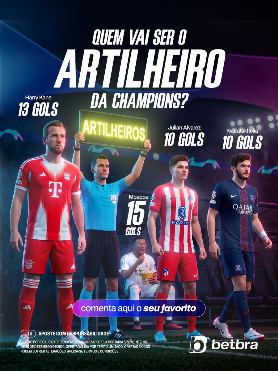 Quem leva a artilharia da Champions? 👀⚽️

A disputa tá pesada…
Quero saber teu palpite 👇

🔞 #JogueComResponsabilidade — Autorização SPA/MF: 2.101