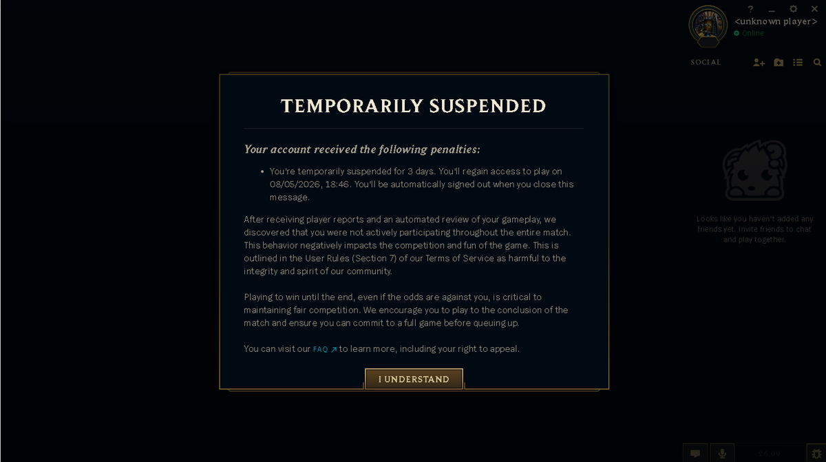 iso99lol's tweet photo. WHAT IS THIS @drewlevin WHAT DID I DO
I GET RANDOMLY BANNED RIGHT AFTER MY LAST GAME https://t.co/8YWn3C7rId