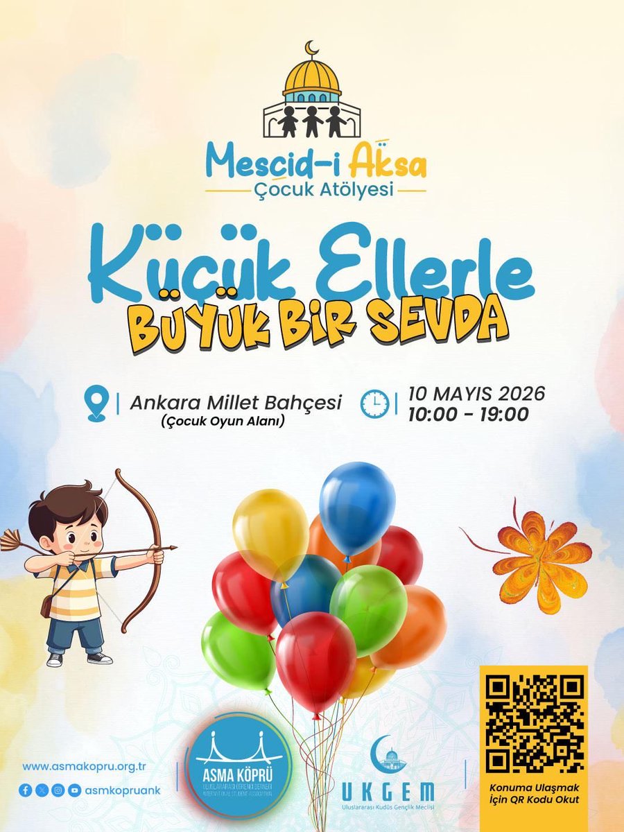 asmakopruank's tweet photo. 🚂 Küçük Ellerle Büyük Bir Sevda!
Çocuklarımıza Kudüs sevgisini sanatla ve oyunla anlatıyoruz. Ebru, okçuluk, seramik ve Meddah Amca ile dolu bir güne davetlisiniz! 🎨🏹
📍 Ankara Millet Bahçesi
🗓️ 10 Mayıs Pazar
🕙 10.00 - 19.00
✨ Ücretsiz Etkinlik! https://t.co/goMnjcoQ20