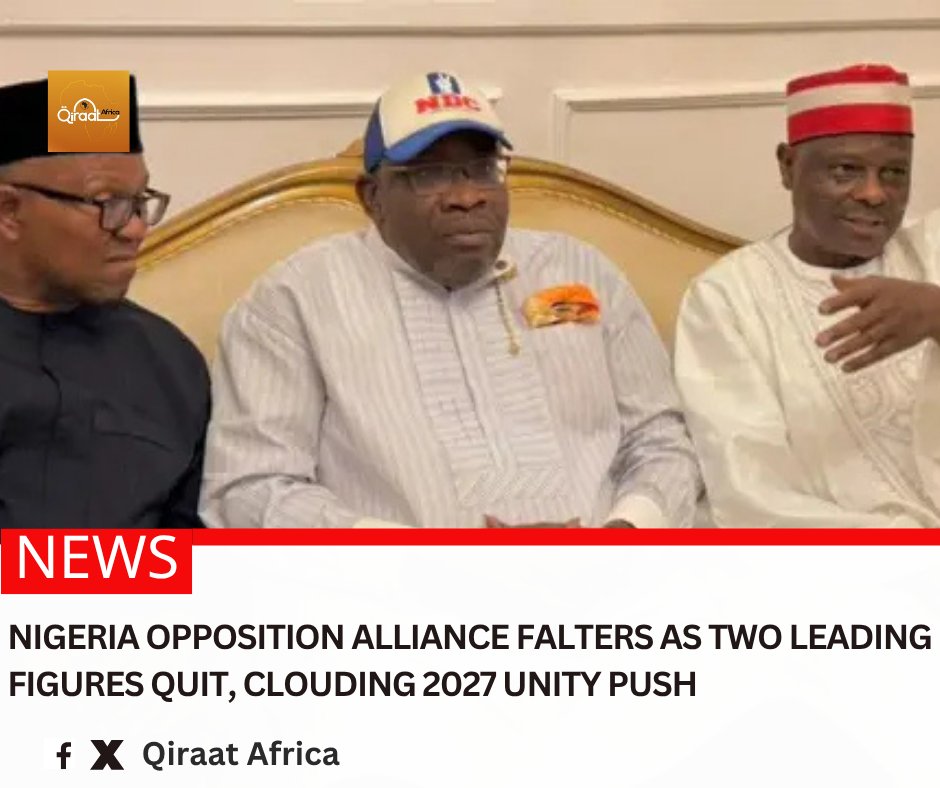 africanqiraat's tweet image. The Nigerian opposition’s hopes of mounting ​a strong challenge to President Bola #Tinubu at #elections next January have been shaken after two leading ‌figures – Peter #Obi and Rabiu #Kwankwaso ...

Read More:
qiraatafrican.com/en/20779/niger…

#qiraatafrican #Nigeria #politics #africa
