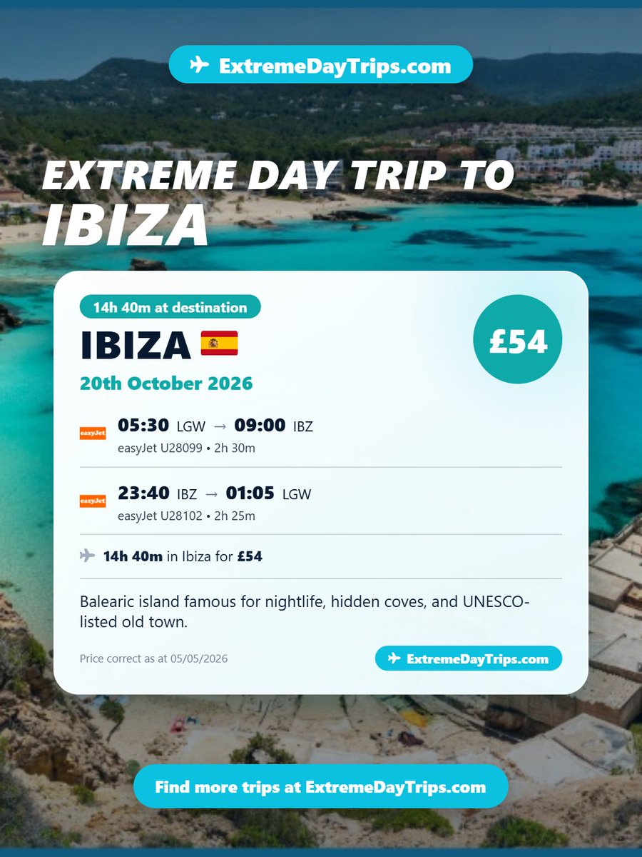 ExtremeDayTrips's tweet photo. Extreme Day Trips from London Gatwick Airport under £60. Save this carousel for easy day trip inspiration and find more using the Extreme Day Trip Finder on our website.

#extremedaytrips #extremedaytrip #daytrip #traveldeals https://t.co/KXseWNta3r