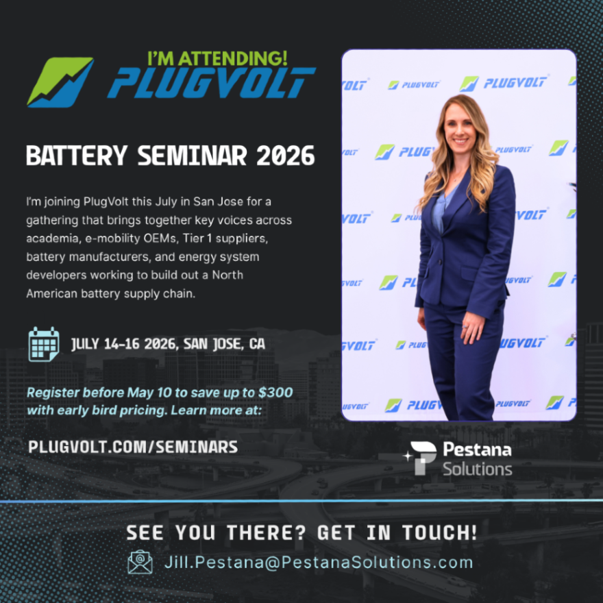 jillpestana's tweet photo. I’ll be at @PlugVolt Battery Seminar 2026 this July in San Jose!🔋 If you’re building, pivoting into, or learning the battery space, this is one of the key rooms where real conversations happen. Early bird ends May 10 (save up to $300): https://t.co/dar70ywkKd https://t.co/P2h7PPM9Gm