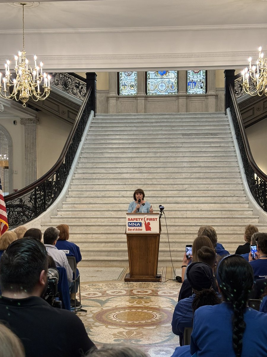 MassNurses's tweet photo. Key supporters of healthcare violence prevention legislation, State Representative John Lawn and District Attorney Marian Ryan, speak at our Day of Action.

Hundreds joined them to say: Safety First for caregivers!

Learn more: https://t.co/UNuA4HIA6H https://t.co/zziXctLdWw
