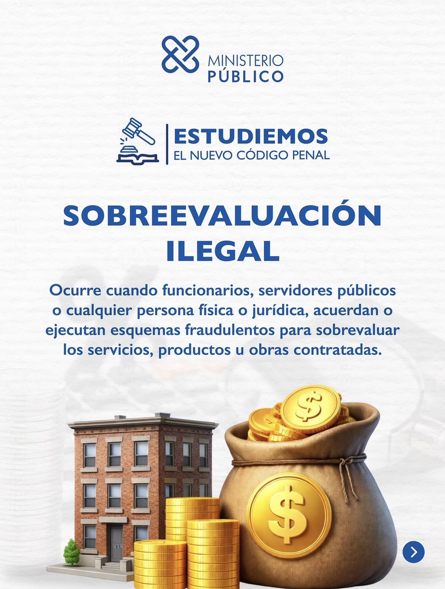 FiscaliaLMF's tweet photo. El nuevo Código Penal, que entra en vigencia en agosto de este año, establece las sanciones a funcionarios, personas y empresas involucradas en compras o contrataciones públicas sobrevaluadas injustificadamente para obtener un beneficio propio o de tercero. https://t.co/ZmiDvOB92m