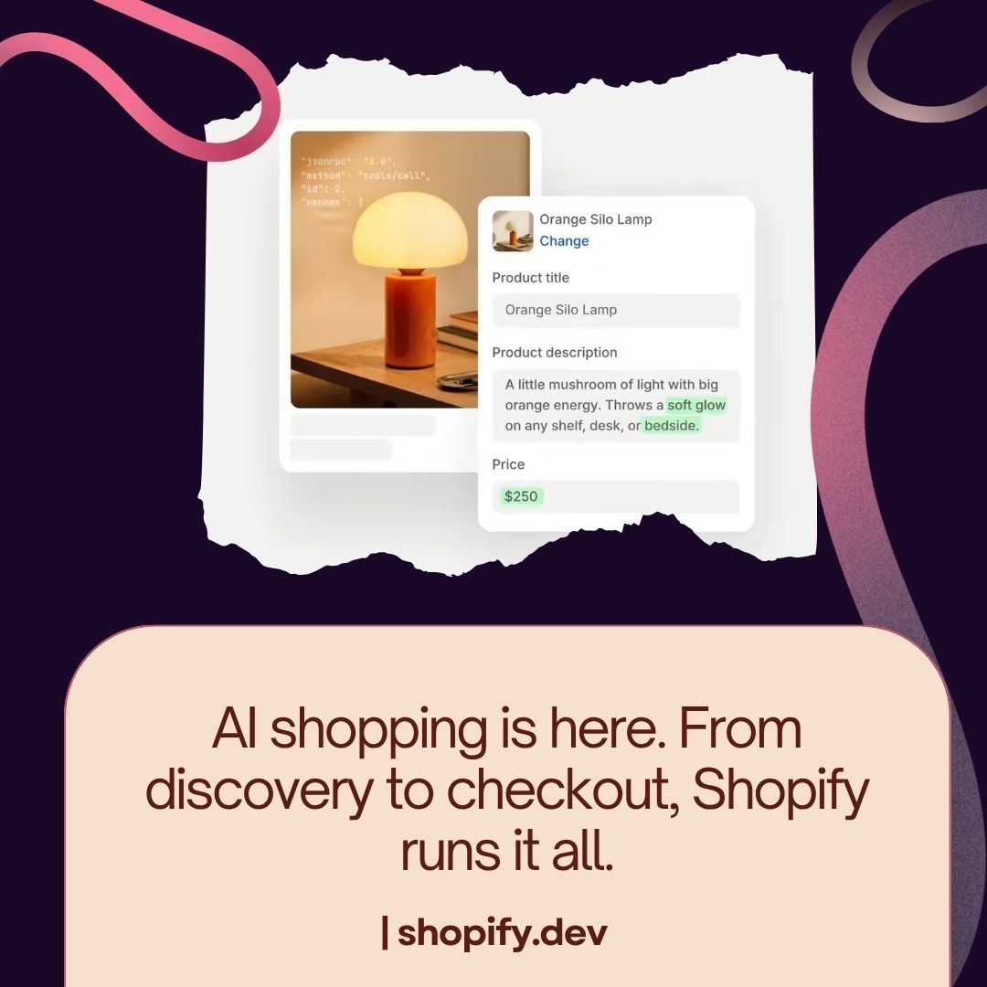 PrisyncCom's tweet image. Take a look at the latest updates in #ecommerce! 🗞🔍

AI shopping is here. From discovery to checkout, Shopify runs it all. 👀🛍️ 

#Retail #News #EcommerceNews #Pricing #OnlineShopping #AI #Shopify #Amazon