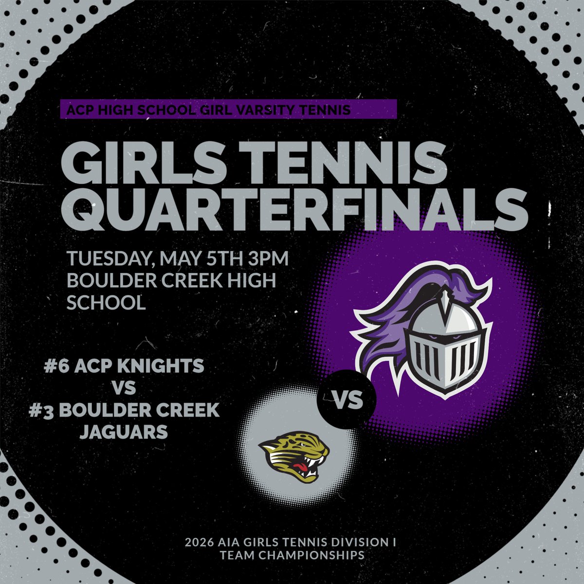 ACPAthletics's tweet photo. Quarterfinals bound. ACP Girls Tennis is battling in the AIA Team State Tournament. One match at a time, one point at a time. Let’s compete and advance.
#ACPGirlsTennis #AIAState #RoadToState #CompeteEveryPoint #KnightPride #LeaveNoDoubt @CUSDAthletics https://t.co/dJAgIv7ntd