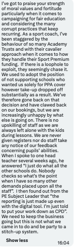 MattersActive's tweet photo. @afPE_PE 1) Further testimony received that shines a light upon poor standards in #PhysicalEducation - this reminded us that we had still not received a reply from
@KLTB26 &amp; @afPE_PE re: failing to tackle accredited Business Associate Member coaching companies who break PPA ruling...still https://t.co/s8nU5KDXOw