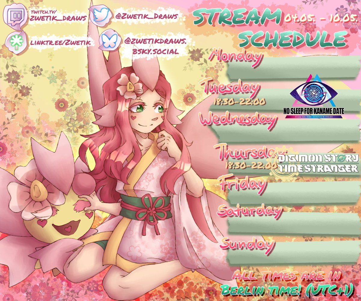 Zwetik_Draws's tweet image. #SCHEDULE #UPDATE 🌸
I was reminded twice and forgot twice,,

Two streams this week! See you there : D

Stay updated here:
discord.gg/ASH7Erb5mF
Follow on #twitchtv:
twitch.tv/zwetik_draws

#Vtuber #zwetik #DigitalArtist #VtuberUprisings #gaming #ENVtuber #PokeTuber #cherrim