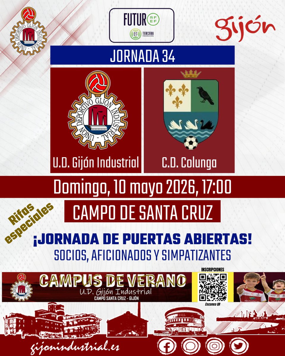 GijonIndustrial's tweet photo. 🔴⚪ 𝗣𝗥𝗜𝗠𝗘𝗥 𝗘𝗤𝗨𝗜𝗣𝗢 | 𝗨́𝗟𝗧𝗜𝗠𝗔 𝗝𝗢𝗥𝗡𝗔𝗗𝗔
⚽️ 𝗨.𝗗. 𝗚𝗜𝗝𝗢́𝗡 𝗜𝗡𝗗𝗨𝗦𝗧𝗥𝗜𝗔𝗟 🆚 𝗖.𝗗. 𝗖𝗢𝗟𝗨𝗡𝗚����
📅 𝗗𝗼𝗺𝗶𝗻𝗴𝗼, 𝟭𝟬 𝗱𝗲 𝗺𝗮𝘆𝗼
⏰ 𝟭𝟳:𝟬𝟬 𝗵
📍 𝗖𝗮𝗺𝗽𝗼 𝗱𝗲 𝗦𝗮𝗻𝘁𝗮 𝗖𝗿𝘂𝘇
https://t.co/KlxPQrdWX1 https://t.co/Oj4MON4Cbc