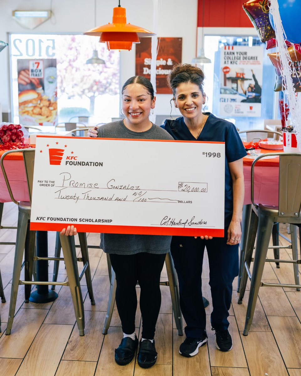 KFCfoundation's tweet photo. Behind every scholarship is a story of resilience, sacrifice, and determination.

This year, 11 KFC restaurant employees were awarded $20,000 to pursue their dreams—from nursing to aviation and beyond. 🎓

https://t.co/QgClIhQQ3F https://t.co/TtPi9UgOm5