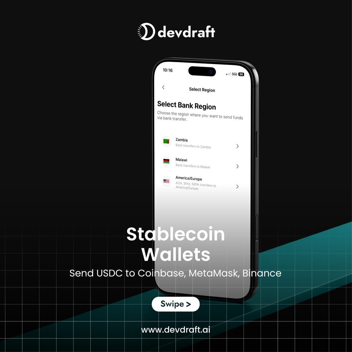 One app. Many ways to move money. 

From bank transfers to mobile money and blockchain send, receive, and manage your money without limits.

Download the Devdraft app today.

#devdraft #globalpaymentstoyou #virtualaccounts #stablecoin #blockchainwallet