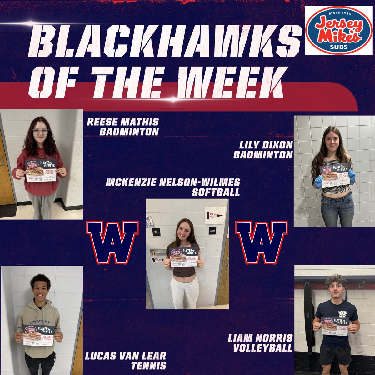 WAHSBlackhawks's tweet photo. Congratulations to this week's Blackhawks of the Week!  @jerseymikes https://t.co/4LEFMML2L0