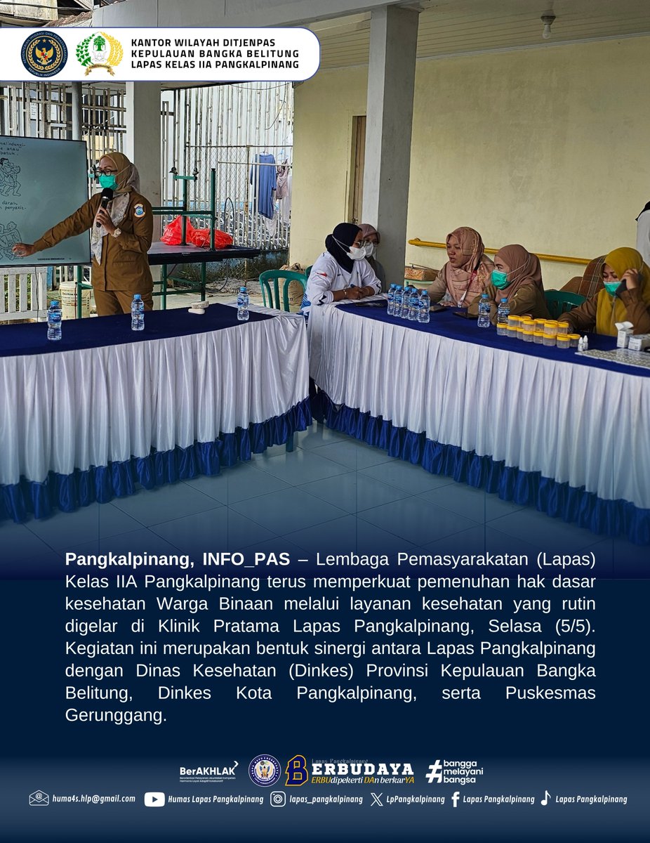 LpPangkalpinang's tweet photo. Sinergi Lapas Pangkalpinang dan Dinkes, Warga Binaan Rutin Jalani Pemeriksaan Kesehatan
#Kemenimipas
 @kemenimipas
 @sekjen_imipas
 @DITJEN_PAS
 #ditjenpas
 #pemasyarakatanbabel
 #LapasPangkalpinangBerbudaya
 #SugengIndrawan https://t.co/6G6keIJbt7