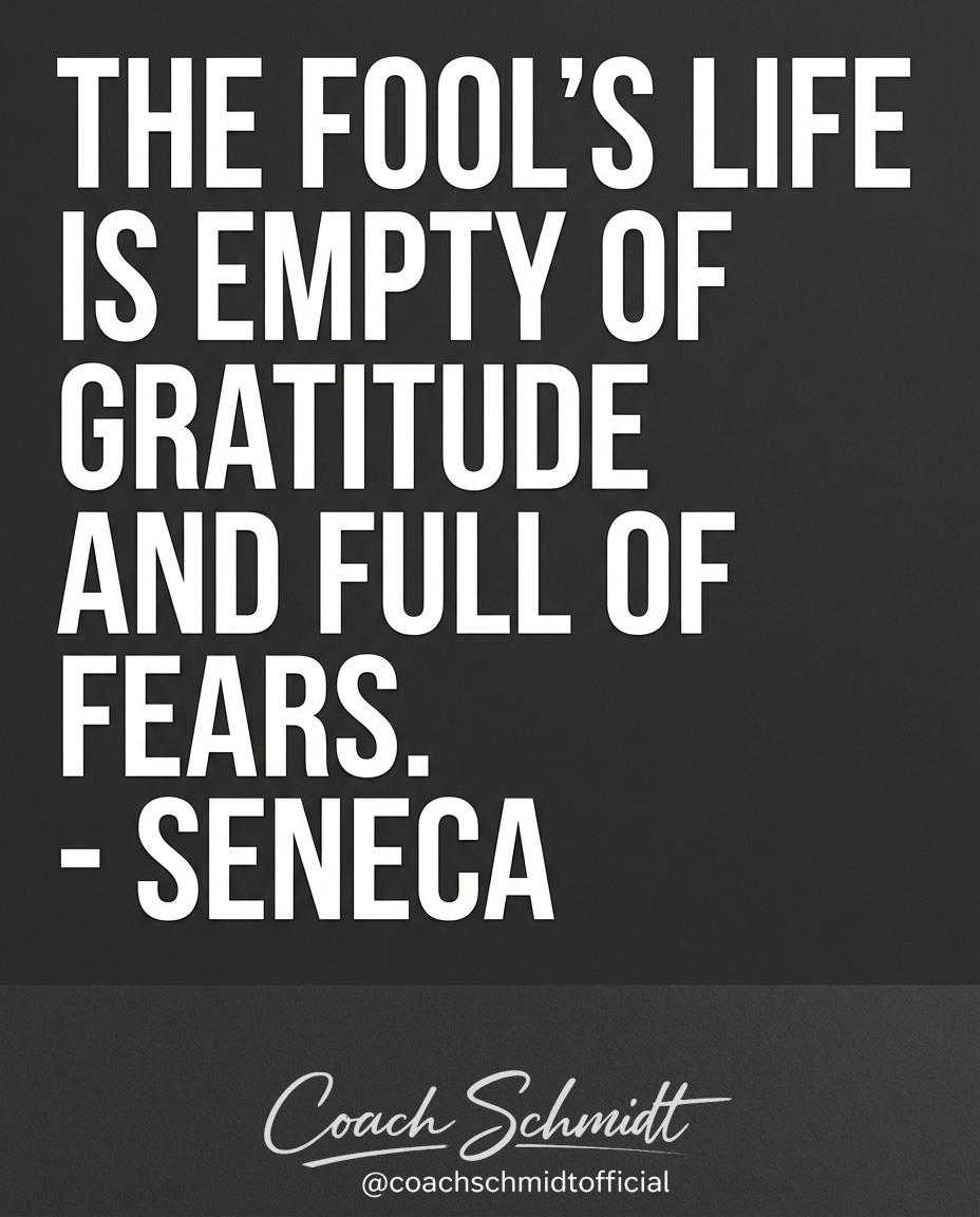 Coach_Schmidt_1's tweet image. Like if this one hit home.

The fool’s life is
empty of gratitude
and full of fears.
  - Seneca

#StoicWisdom #Gratitude #SenecaQuotes #MementoMori #DailyStoic