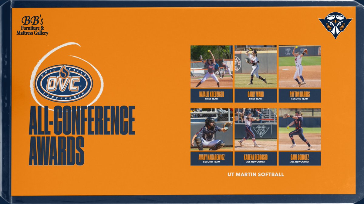utmsports's tweet photo. Six members of the @UTMSoftball team received OVC postseason accolades Tuesday.

Check out who won what at the link below.

📰: https://t.co/lzV7NsGhnv

#MartinMade https://t.co/omWpdA6JlF